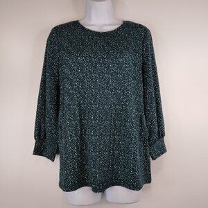 Adrianna Papell Green and White Ribetted Blouse Tunic Size S